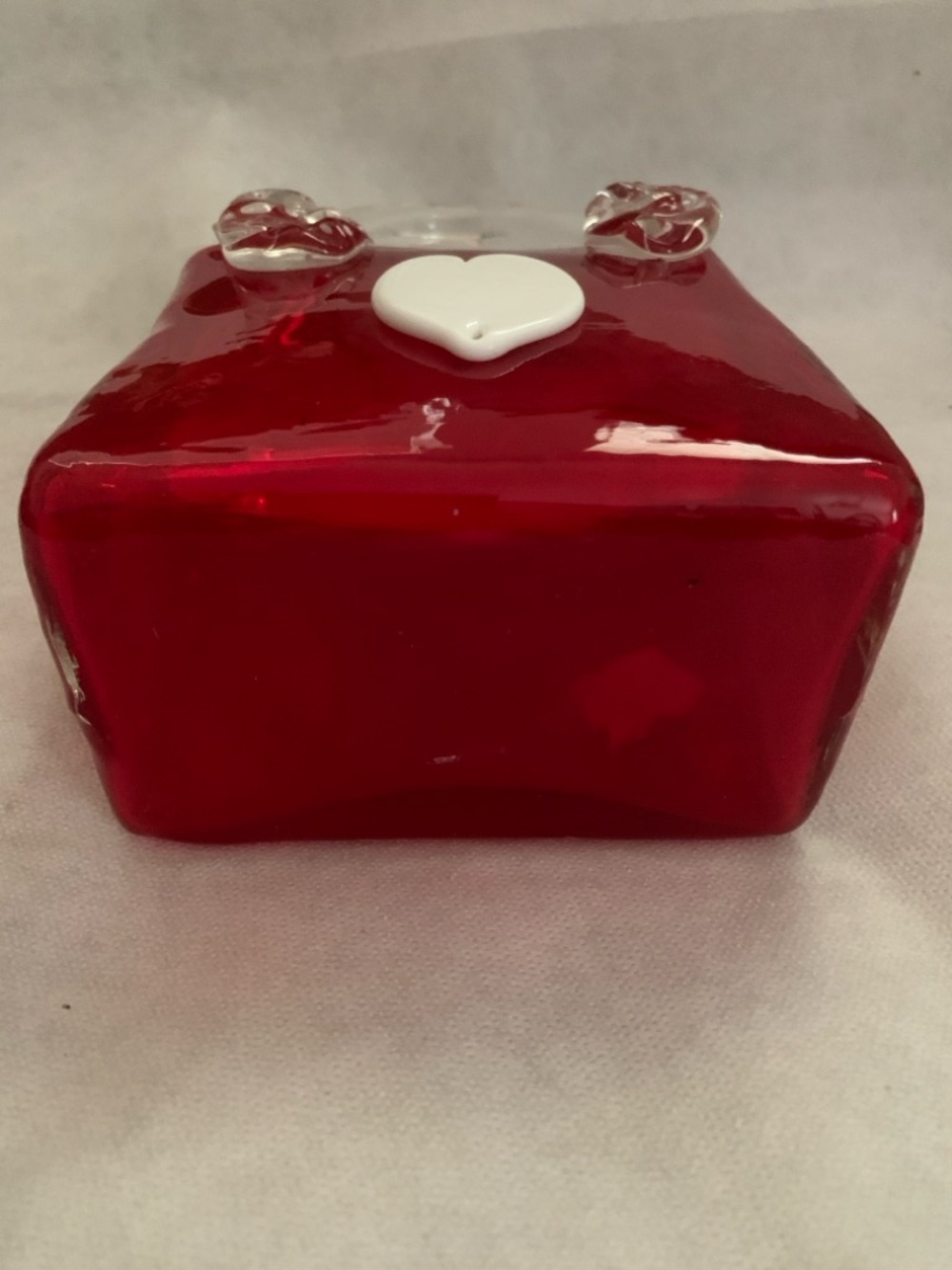 Murano Style Red Art Glass Purse Vase White Heart Vintage NWOT - Picture 4 of 8